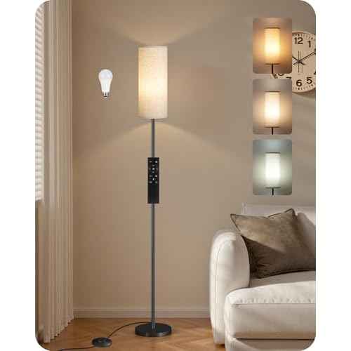 64.4¡± Dimmable Floor Lamp for Living Room with Remote and Foot Switch, Modern Standing Tall Lamp, Corner Floor Lamp for Bedroom, 10W 900LM LED Bulb Included, 3000K-6500K, Beige, FCC Listed E06LD05W1