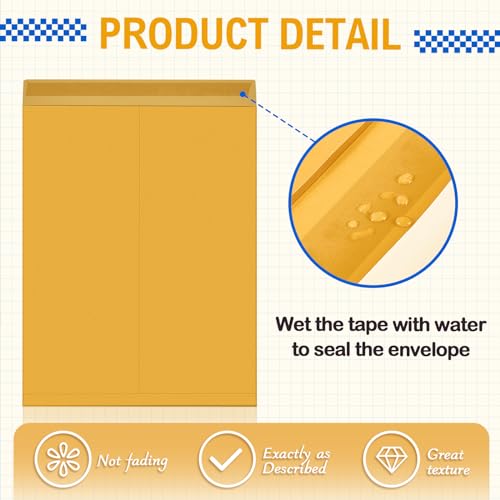 Motipuns 50 Yellow 14 x 18 Inch Large Mailing Envelopes - 32lb Kraft, Gummed Flaps