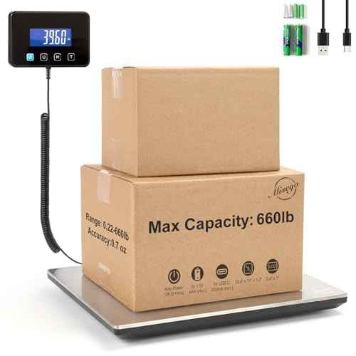 Miseyo 660lbs Heavy Duty Digital Shipping Scale - 0.7oz High Accurate Stainless Steel Postal Scale for Packages, Luggage, Small Business, Warehouse, Battery & Charging Cable Included