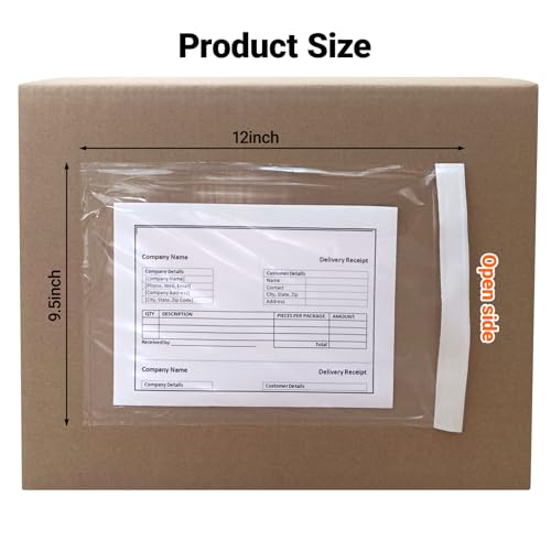 9.5 x 12 Inch Waterproof Packing List Envelopes 500 Pack - Self-Adhesive Shipping Bags