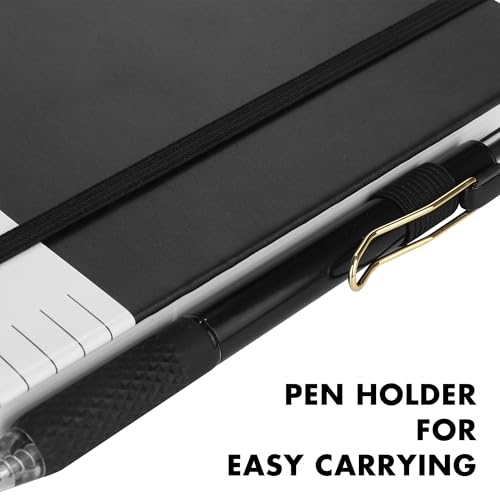Aodaer 12 Set Lined Notebook Journals with Pens A5 Notebooks 100 GSM College Ruled Hardcover Notebook PU Leather Notepad with Pen Holder for Office School, 5.7 x 8.3 Inches, Black