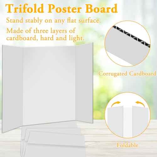 3Pcs Small Trifold Poster Board, 21 x 14 inches White Tri Fold Poster Boards Corrugated Presentation Board Science Fair Display Boards for School Fun Projects, Exhibitions and Business