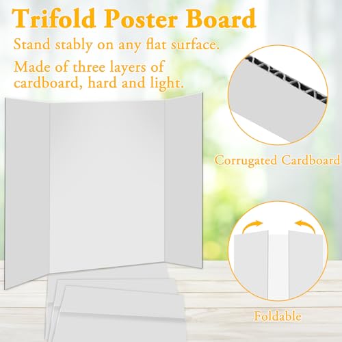 AKONEGE 3-Pack Small White Tri Fold Poster Boards 21 x 14 Inches for Science Fair & Presentations