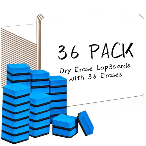 36 Pack Double Sided Dry Erase Boards with Erasers - 12.5 x 9 Inch Classroom Set