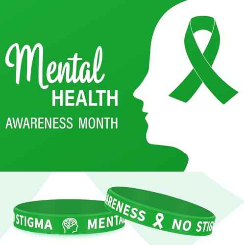 Leyndo Mental Health Awareness Silicone Bracelet Green Rubber Silicone Wristbands Bulk Unisex Motivational Mental Health Bracelet Gift for Women Men Teen Public Charity Events Supplies