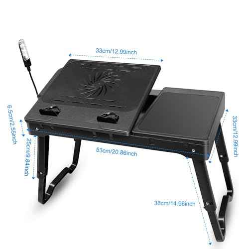 Laptop Table for Bed, Bed Table Trays for Eating and Laptops with Adjustable Laptop Stand, Multi-Functional Lap Desk with Internal Cooling Pad, LED Desk Lamp, 4 Port USB Hub, Mouse Pad