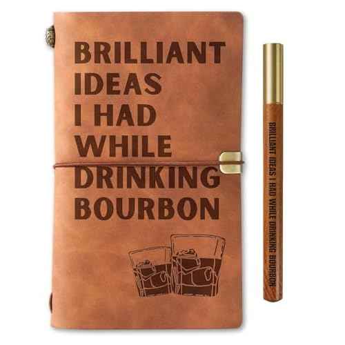 InnoBeta Bourbon gifts Leather Journal Notebook with Pen, for Whiskey Lovers, Men, Women on Birthday, Refillable Sketchbook, Travel Diary, Lined Planner, 7x5 Inches, Brown