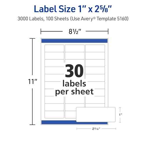 Avery Easy Peel Printable Address Labels with Sure Feed, 1" x 2-5/8" Customizable Stickers, White, 3,000 Blank Mailing Labels, Great for Mailing, Shipping, and More (5160)