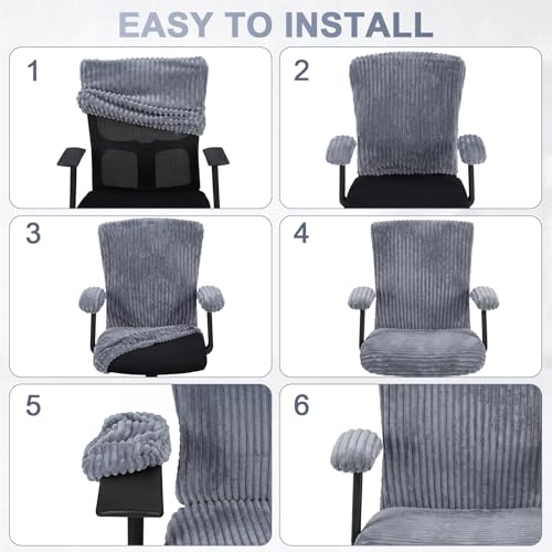 Tallew 4-Piece Corduroy Office Chair Cover Set - Dark Grey, Fits Most Chairs