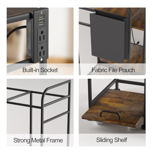 3-Tier Printer Stand - Adjustable Height, Sturdy Design, Space-Saving Storage Solution for Home Office, with Shelf for Books & Office Supplies, Easy Assembly, Fits Most Printers & Scanners