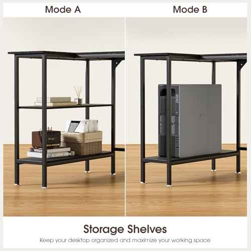 43" L Shaped Office Desk with Reversible Storage Shelves Can be Used as a Game Desk or Computer Desk Modern Design Corner Desk £¨Black£©