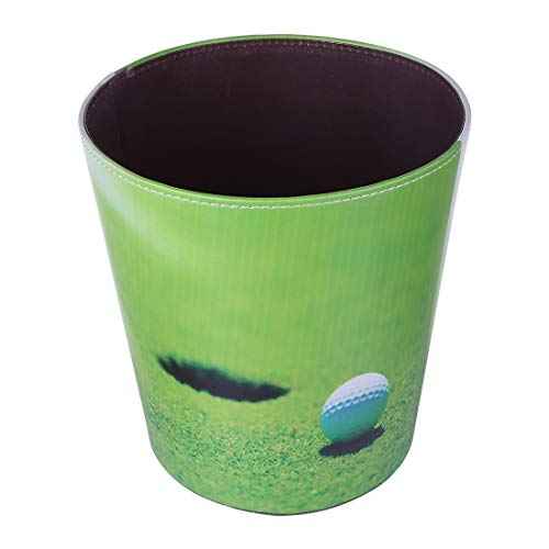 10L/2.64 Gallon Trash Can, Decorative Waste Basket, PU Leather Waste Paper Basket, Waterproof Garbage Can for Bathroom, Bedroom, Office, Kitchen and Living Room - Golf