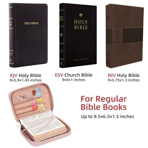 FINDCOZY Bible Cover for Women, Durable Carrying Book Case Church Bag for Biblical Accessories with Handle and Zippered Pocket, for Scriptures, Pink