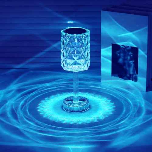 Portable Crystal LED Table Lamp, 3-Levels Brightness Desk Lamp, 3 Color Touch Control Rechargeable Lamp, Night Light, Bedside Lamp,Dining Room Lamp (16-Color)