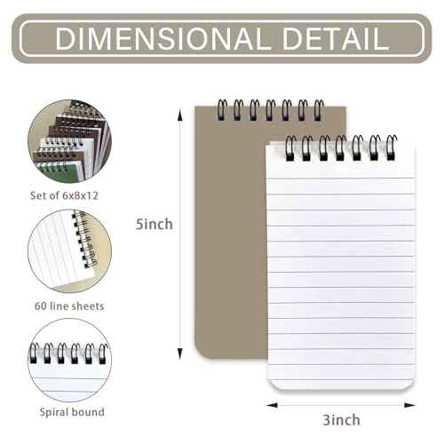 6 Pack Small Pocket Notebook Small 3x5 Spiral Notepads With Lined Pages, Small Top Spiral Notebook Little Mini Memo Steno Note Pads for Outdoor Home Office College School