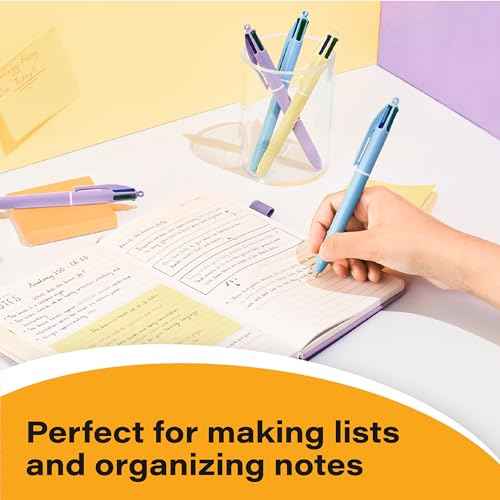 BIC 4-Color Pastel Barrel Multicolor Ballpoint Pens, Long-Lasting Ink and 1.0 mm Medium Point, 6-Count Pack in Black, Blue, Red and Green Ink