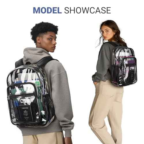 ZORFIN Clear Backpack Heavy Duty for School ? 18in Transparent PVC Bag with Large Capacity & Reinforced Straps for Men, Women, Boys & Girls - See Through Bookbag for College Workplace Security, Black
