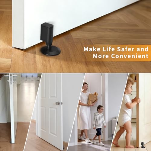Bak Bo Magnetic Door Stopper Retractable Floor Catch with 0.4 in Extension (Black, MB-1) – Adhesive & Screw Installation