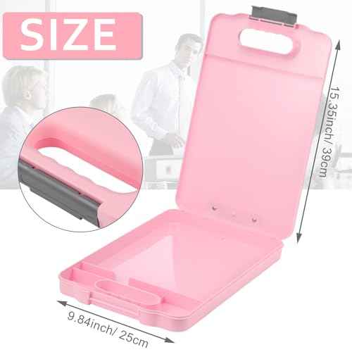 Fainne 6 Pcs Heavy Duty Clipboard with Storage and Handle Plastic Compartments Built-in Pen Holder Large Capacity Foldable Clipboard with Storage and Clip, 9.8x15.3(Pink)