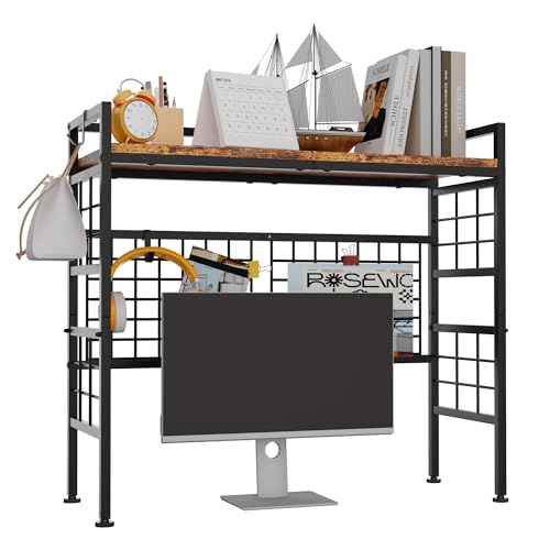 GIOTORENT 2-Tier Metal Desk Hutch with Grid Panel, 32.9" Wide Desk Shelf for Top of Desk, Industrial Style Countertop Storage Rack & Desktop Bookshelf for Office & Dorm, Rustic Brown