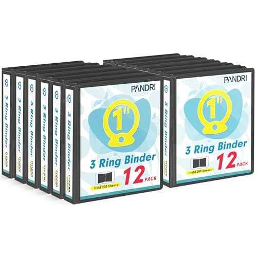 3 Ring Binder 1 Inch, PANDRI 12 Pack 1-Inch Binder Fits Letter Size 8.5'' x 11'' Paper, Versatile Binders for Office Home School, 2 Pockets, Black