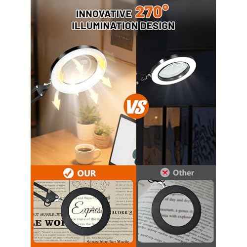 10X Magnifier Lamp with Clamp, 15" Adjustable Arm LED Desk Light with Real Glass Lens, 3 Color Modes, Bright Dimmable Lighting for Repair, Model Painting, Sewing, Reading