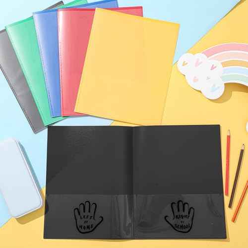 Henoyso 48 Pcs Plastic Parent Teacher Communication Folder with 2 Pockets Take Home Folders with Clear Heavy Duty Pocket Fit Letter Size for School Students Teacher Home, 11.8¡¿9.45 Inch(Black)
