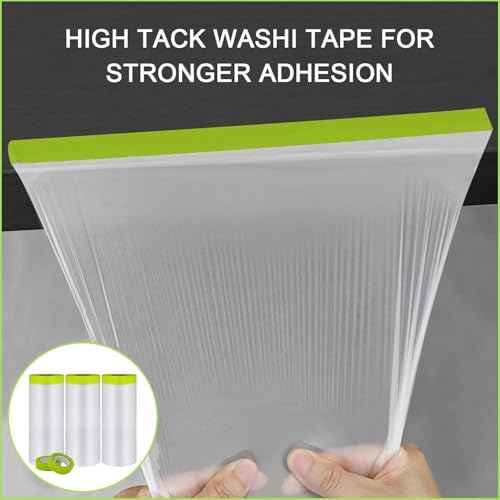 Pre-Taped Masking Film-55inx65ft Tape and Drape Painters Paper Rolls, Plastic Painting Film for Automotive Painting Covering £¨Masking Film:10rolls,Tape:5rolls£©