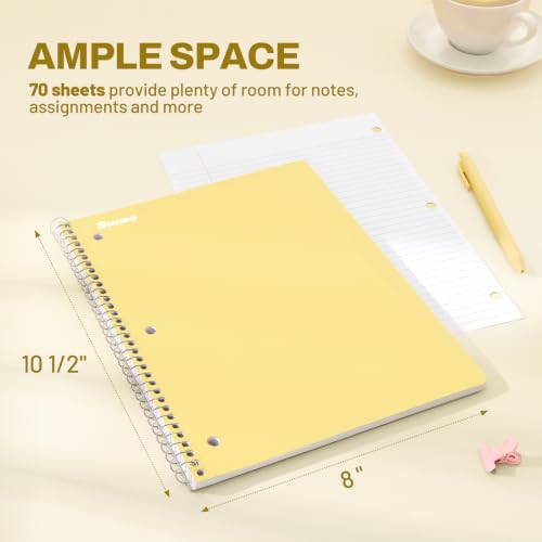 SUNEE 6-Pack Spiral Notebooks 1-Subject College Ruled Pastel Colors, 8 x 10.5 inches