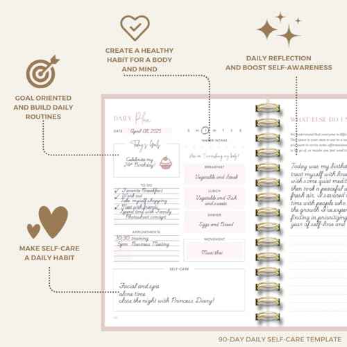 Daily Self Care Journal for Women - A5, Wellness Journal with Prompts - Goal Journal for Happiness,Mindfulness,Productivity & Personal Development - Reduce Stress & Improve Mental Health - Pink
