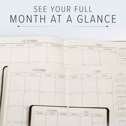 Gallery Leather Large Monthly Planner 2025-2026, Elegantly Bound Calendar Planner and Notebook with Stylish Gold-Gilded Page Edges, 18 Months - Acadia Black - 9.75x7.5"