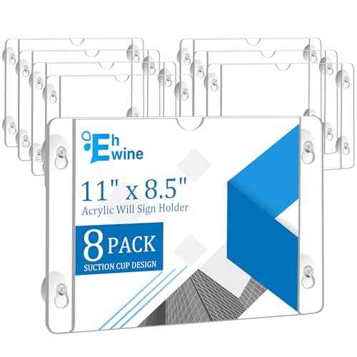 EHWINE 8 Pack Acrylic Window Sign Holder 8.5¡¿11 Horizontal with 4 Suction Cups, Clear Acrylic Frames Wall Mount Advertising Signage Sign Holder for Store, School, Office, Home