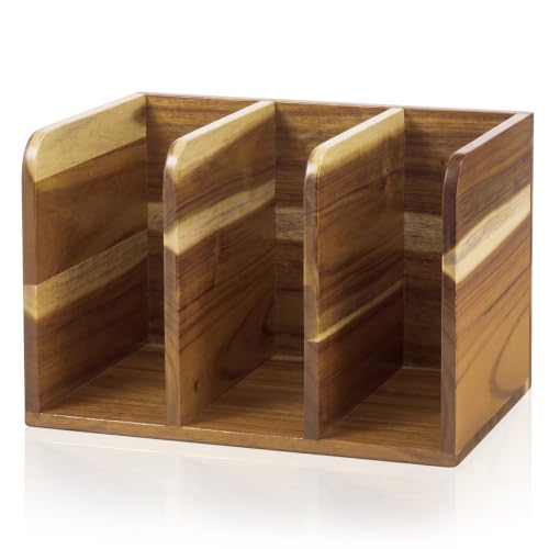 Novabright Acacia Wood 3-Compartment File Magazine Holder for B5 Documents – Classic Design