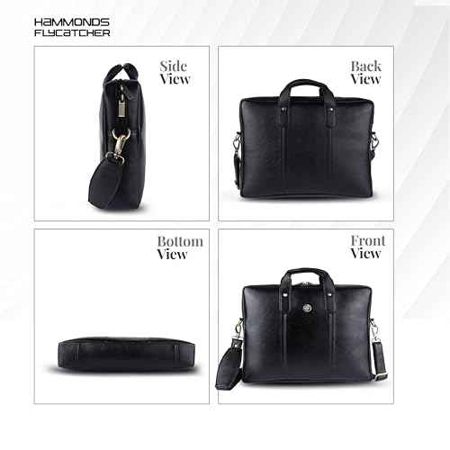 HAMMONDS FLYCATCHER Genuine Leather Office Bag for Men - Laptop Bag for Men - Padded Laptop Compartment, Fits 14 Inch Laptop - Adjustable Strap, 1 Year Warranty - Office, Travel, Daily Use, Super