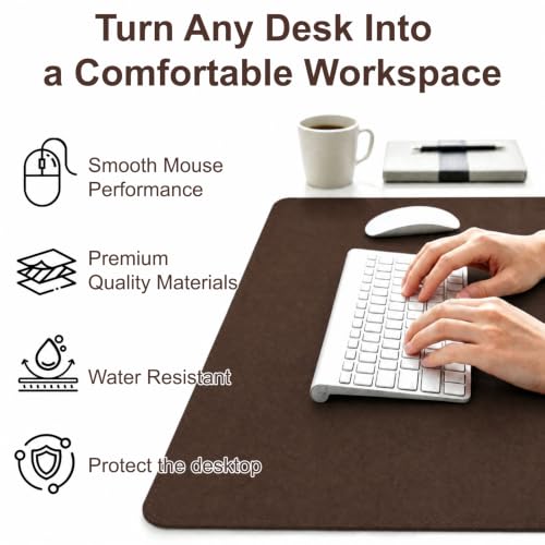 Brown 35" x 12" Large Felt Desk Mat for Keyboard & Mouse, Office Protector