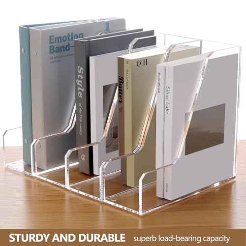 SANRUI 2 Pack Acrylic Magazine File Holder, Vertical File Sorter Holders Desk Organizer, Clear Folder Organizer Document Rack for Office Desktop, Home Workspace, 8.66inx8.46inx3.15in
