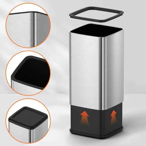Mbillion 2.4 Gal (9L) Stainless Steel Open - Top Trash Can with Removable Inner Bucket - Sleek Metal Small Waste Basket for Bathroom Office, Brushed Steel