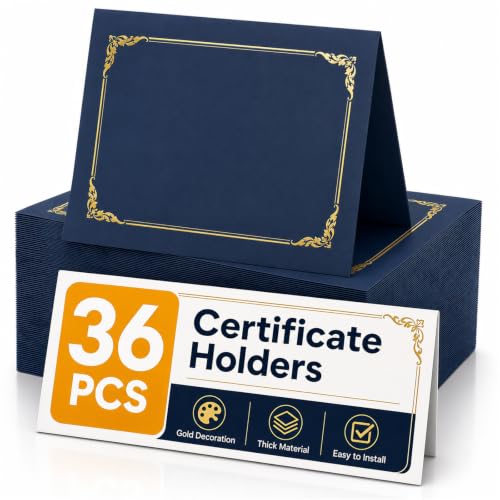Prixzelkym 36-Pack Navy Certificate Holders 8.5x11 with Gold Foil Border, 250gsm