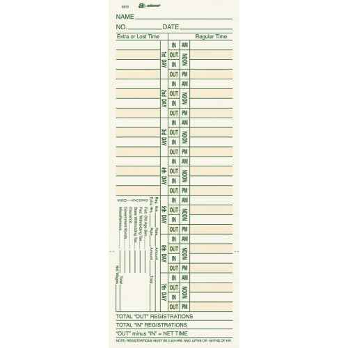 Adams Time Cards, Bi-Weekly, 2-Sided, Overtime Format, 3-3/8" x 9", Manila, Green/Red Print, 200-Count (9675-200)