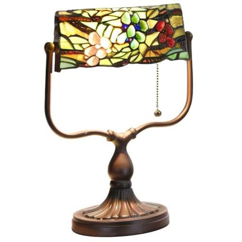Bieye L10764 Grape Tiffany Style Stained Glass Banker Desk Lamp for Reading Working, 14-inches Tall