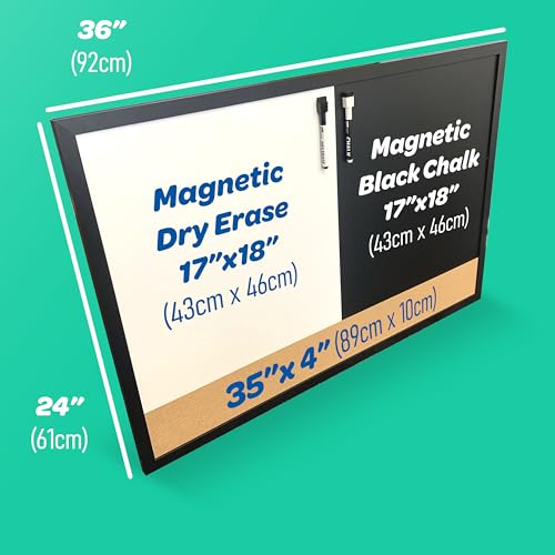 3-in-1 Magnetic Dry Erase Board Chalkboard Cork Organizer 24x36"