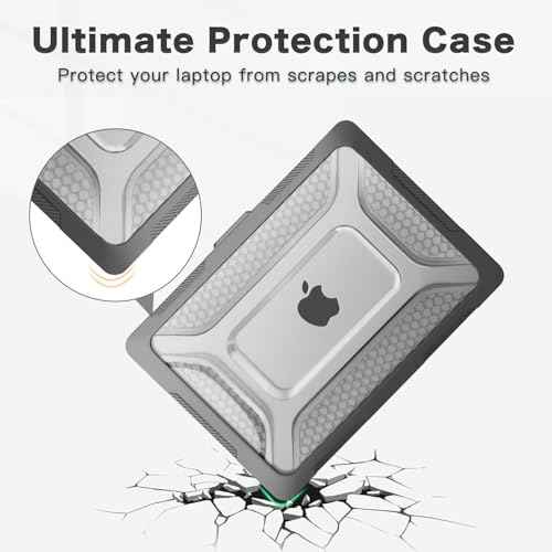 MOSISO Compatible with MacBook Air 13 inch Case 2025 2024 2023 2022 M4 A3240 M3 A3113 M2 A2681,Honeycomb Heavy Duty TPU Bumper Hard Case with Kickstand&Keyboard Skin for MacBook Air 13.6, Black