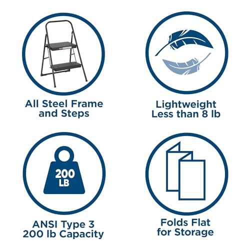 Cosco Lightweight Two Step House Step Stool for Easy Reaching and Cleaning - Non-Marring Leg Tips, Slip Resistant Steps, Stable Rear Leg Support