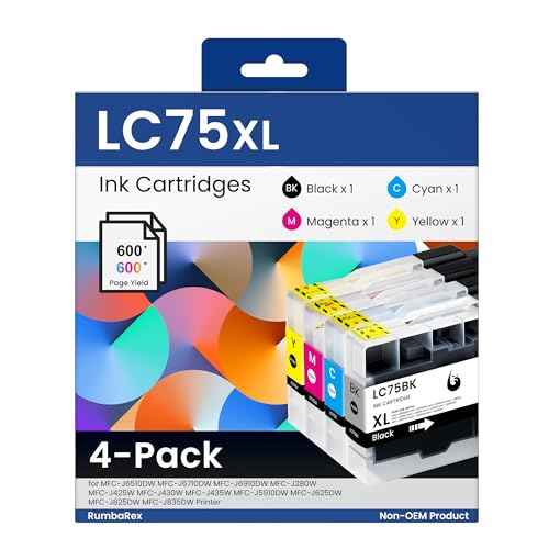LC75 Ink Cartridges Set High-Yield LC75XL LC75BK LC75C LC75M LC75Y Replacement for Brother LC75 LC71 LC79 XL Ink for MFC-J6510DW MFC-J6710DW MFC-J6910DW MFC-J280W MFC-J425W Printer Ink 4-Pack