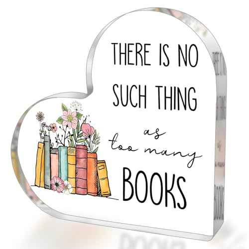 Book Lovers Gifts, Acrylic Heart Sign Paperweight Presents, Reading Accessories, bookish Gifts for Book Lovers Women, Readers, Bookworm