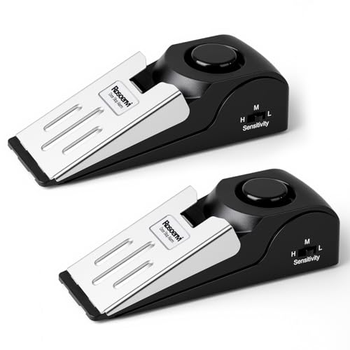 Rosoenvi 2 Pack Door Stop Alarm with 120dB Siren - Black, Portable Door Stopper Security Sensor