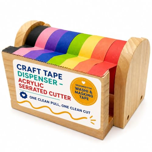 Wooden Kids Masking Tape Dispenser with Acrylic Serrated Cutter (OKKOSTAR) – Holds Multiple Rolls