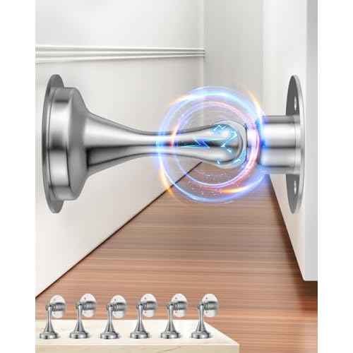 Door Stoppers Magnetic Door Catch - 6 Pack Stainless Steel Heavy Duty Door Holder Stops for Bottom of Door - Wall Floor Mounting No Drill Strong Adhesive & Screws Strong Magnet Keep Door Open(Silver)
