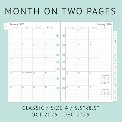 newestor 2025-2026 Monthly Planner Refills 5.5" x 8.5" for Mini Binder, 15 Months from Oct 2025 to Dec 2026, Desk Size