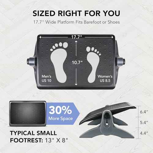 EHO Ottoman, Ergonomic Foot Rest for Under Desk, Adjustable Height and Angle, Rubber Platform, Anti-Slip, Ankle Support, Detachable Washable Cushion, Back and Leg Pain Relief, 21.6"L x 11.4"W, Black